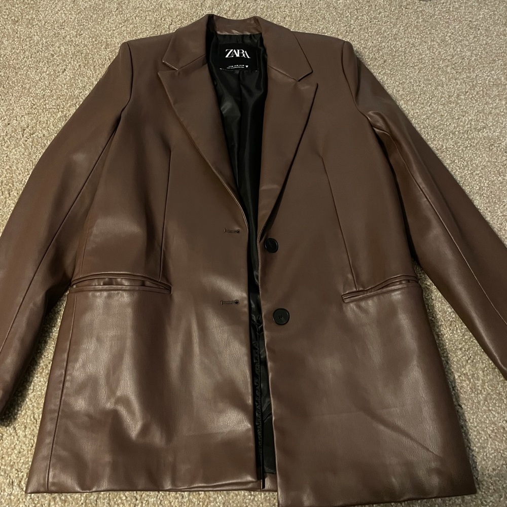 ZARA brown faux leather blazer